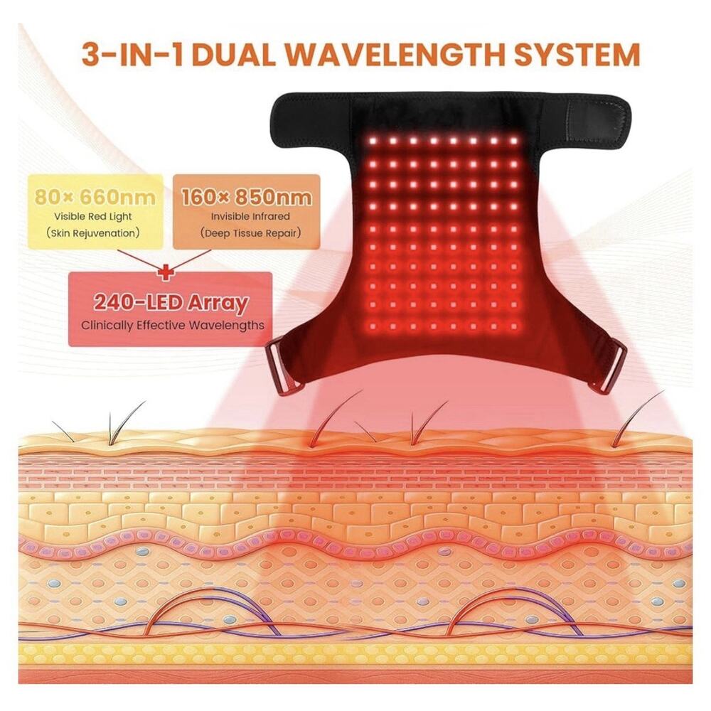KENEO Infrared Light Therapy Shoulder Wrap, Cordless Rechargeable, Timer, Black - Picture 3 of 9